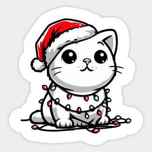 Cute Christmas Cat Santa Hat Christmas Lights Adorable Sticker